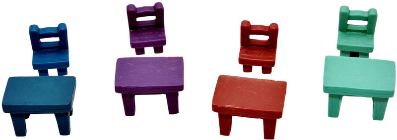back garden nursery 4 sets miniatures of table 3.5*2cm & chairs 2*1.5cm each Decorative Showpiece  -  2 cm(Polyresin, Multicolor)