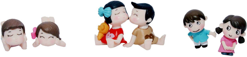 back garden nursery Combo of 1 set laying girl-boy 4*2 cms., 1 sitting girl boy 2.5*4 cms. & 1 shy girl boy 3*2 cms. Each Decorative Showpiece  -  2.5 cm(Polyresin)