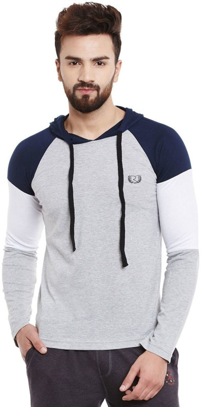 rigo Color block Men Hooded Grey T-Shirt