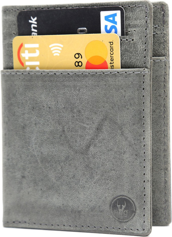 hidegear Men Grey Genuine Leather Card Holder(6 Card Slots)