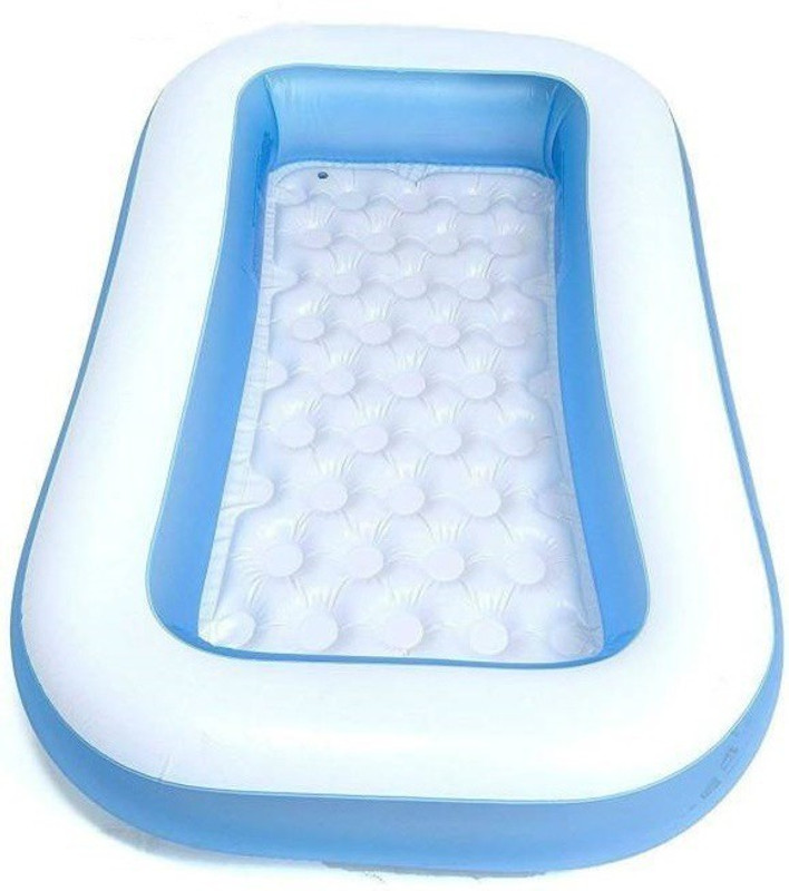 Bestway Soft Inflatable Rectangular Baby Pool Big Bath Water Tub For Kids(1.65M X 1.04M X 25CM)(Multicolor)