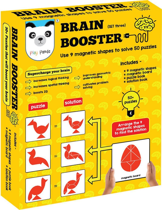 play panda Brain Booster Type 3 - 56 puzzles designed to boost intelligence with Magnetic shapes, Magnetic board, Puzzle book and Solution book Board Game