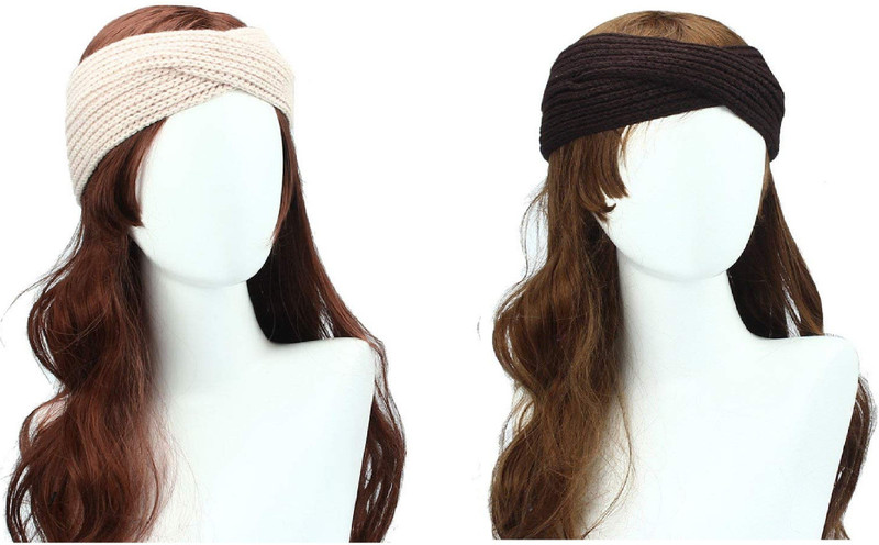 sbe 2Pcs New Woven Headbands For Winter, Women Twisted Handmade Hair Bands And Head Wrap For Hair Accessories(Beige, Coffee) Cap(Pack of 2)