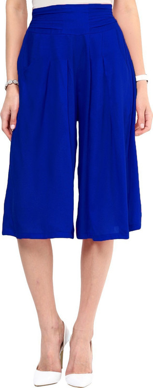 Uptownie Lite Indigo Blue Solid Front Pleated Culottes Women Dark Blue Capri