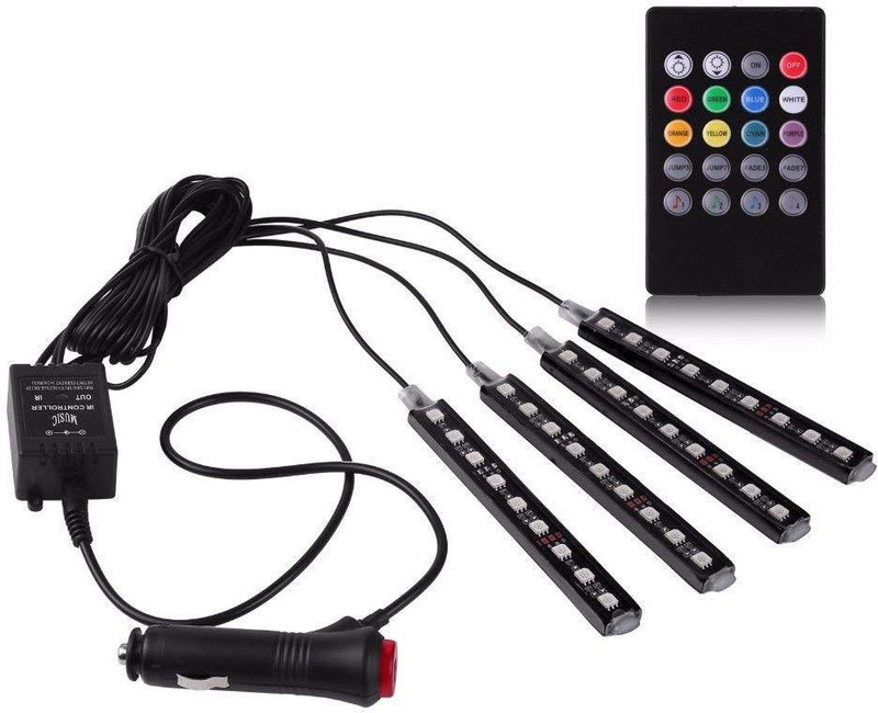 vgear Multi-Color 8 Color Music LED Car Interior Underdashboard Lighting Kit with Car Charger,4pcs 12 inch Car Fancy Lights(Multicolor)