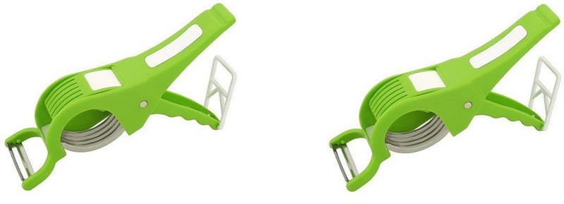 kewin set of 2 green vegetable cutter with 5 statinless steel cutting blade, 2 IN 1 CHOPPER AND PEELER Vegetable Slicer(2 quantity of vegetable cutter)