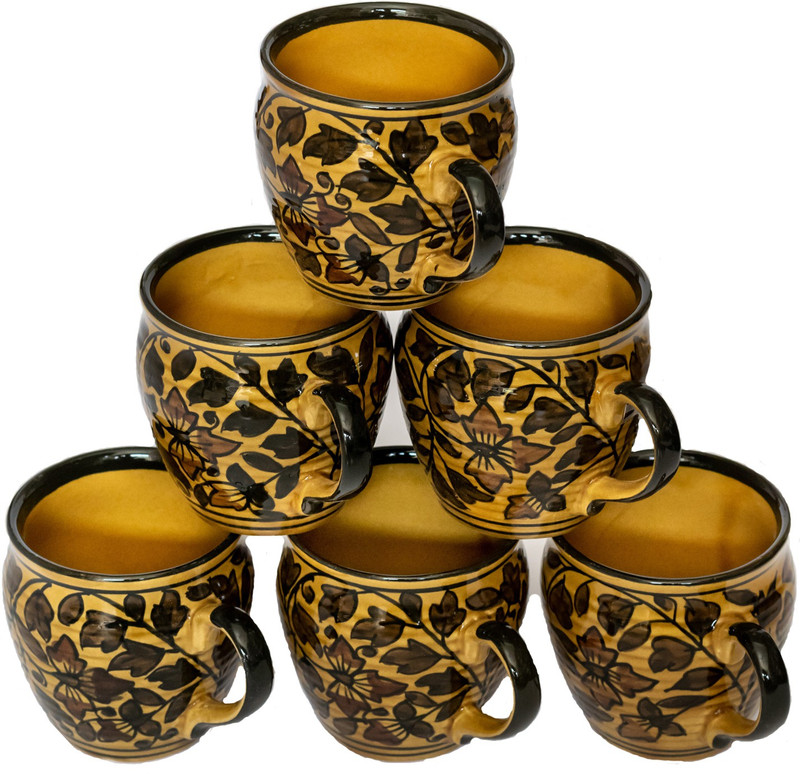 clayart9 Mughal Art Brown Tea Set Ceramic(Brown, Black, Pack of 6)