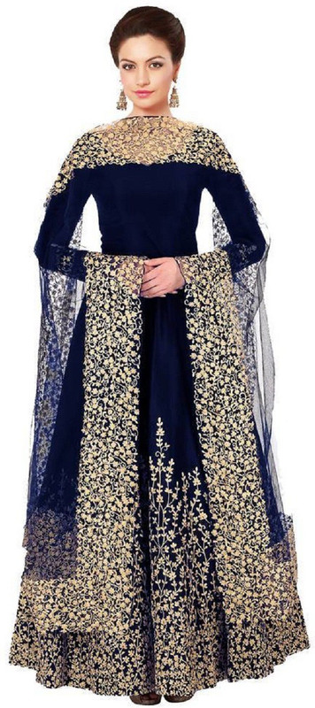 dharmee Poly Silk Embroidered Gown/Anarkali Kurta & Bottom Material(Semi Stitched)