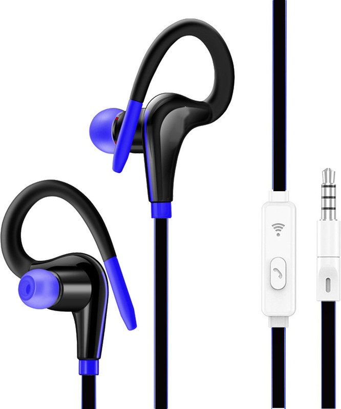 ecox Sports Wired Stereo Ear hook for headphones Earphone with mic Wired Headset with Mic(Blue, Black, On the Ear)