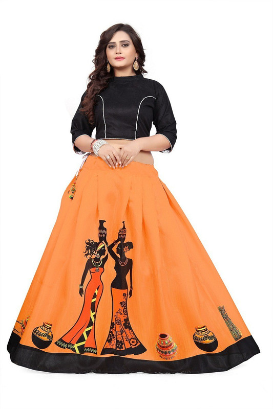 pd fashion Digital Print Semi Stitched Lehenga Choli(Orange)