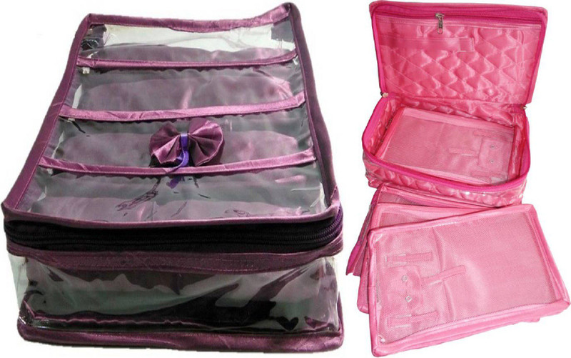 ultimatefashionista Combo 4rods Bangle box, Churi box Bracelet Watch Jewelery vanity Box ,Necklace 5 Slot Pouches Bag , Cosmetic toiletary Organizer makeup kit jewellery box(pink,purple) vanity box Vanity Box(Multicolor)