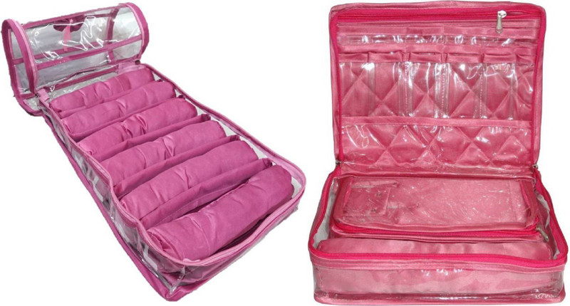 phoenixfaso Combo Combo 6rods Bangle box, Churi box Bracelet Watch Jewelery vanity Box,Necklace Pouches Bag,Necklace Bangle Locker, Cosmetic toiletary Organizer makeup kit jewellery box(pink) vanity box Vanity Box(Multicolor)