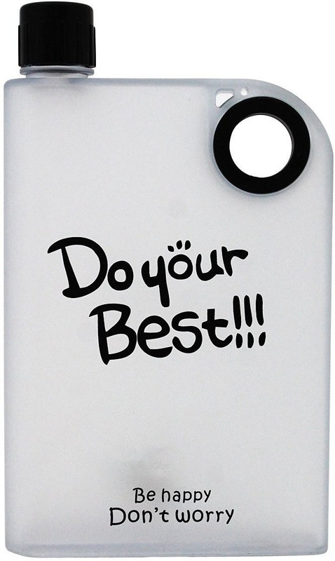 maddy 1 Piece pack Flat Reusable BPA-Free Portable Notebook style Ultra Slim water Bottle, MEMO BOTTLE with hole to carry handle to hold conveniently (Color may vary) 380 ml Bottle(Pack of 1, Multicolor)
