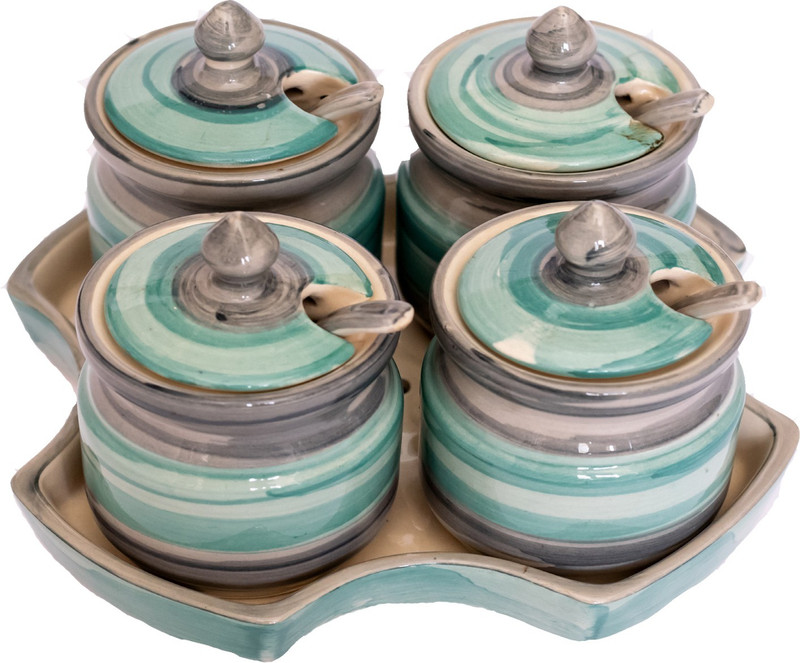clayart9 designer seagreen container jar set  - 50 ml Ceramic Pickle Container & Salt Pepper Container(Pack of 4, Multicolor)