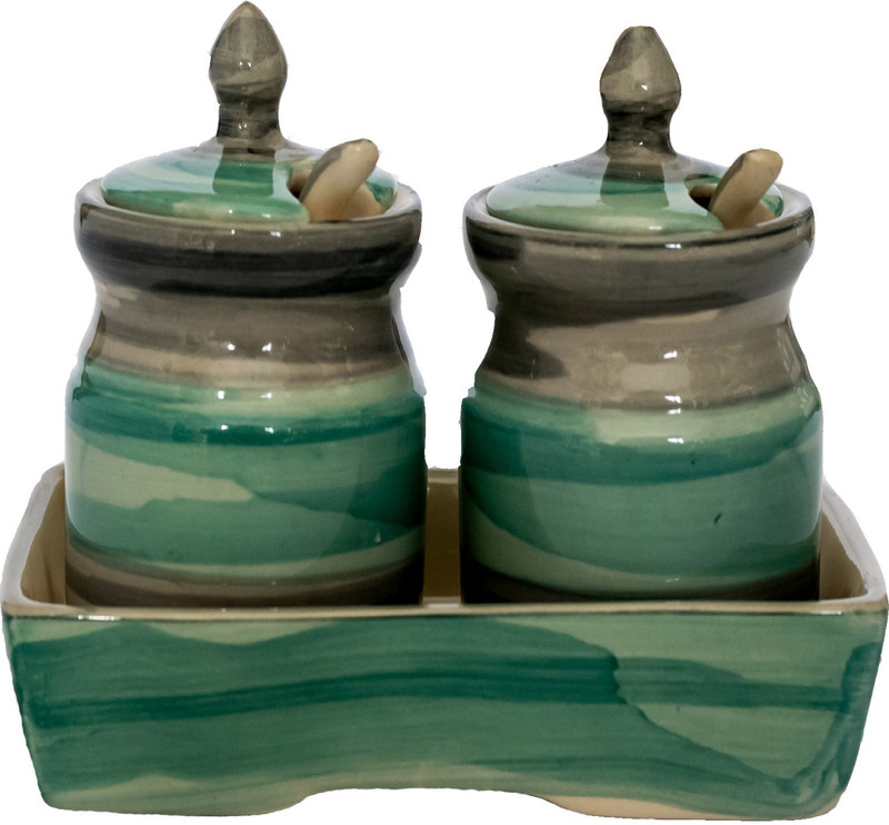 clayart9 designer seagreen ceramic container jar set  - 50 ml Ceramic Pickle Container & Salt Pepper Container(Pack of 2, Green)