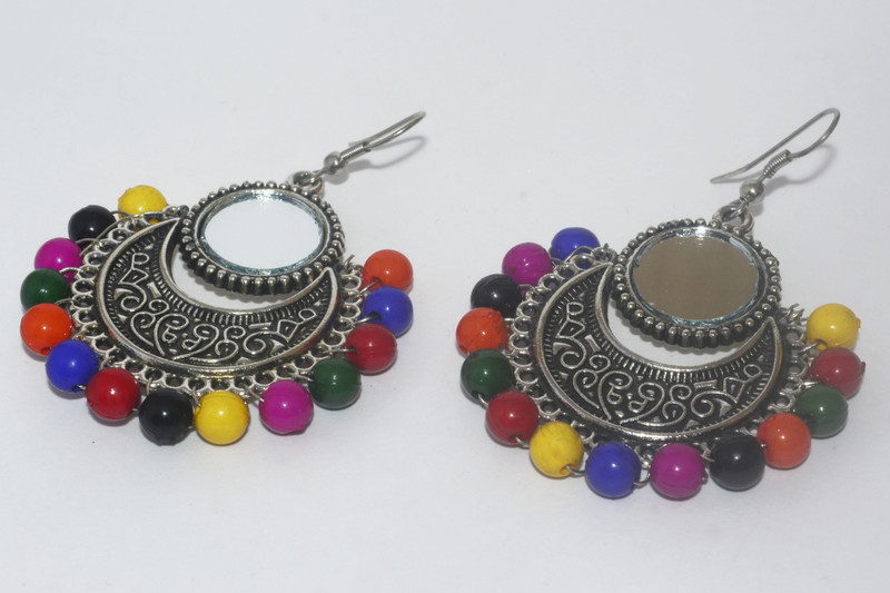 jewelshack Oxidised metal earrings with crystal mirror,multicolor Metal Chandbali Earring