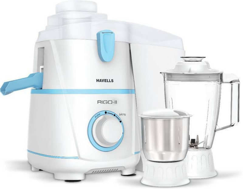 Havells Rigo 2 jar Rigo 500 Juicer Mixer Grinder(white and blue, 2 Jars)