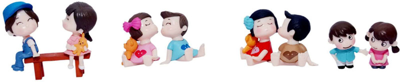 back garden nursery 1 girlboy & bench 5*2.5cm, 2 sitting girl boy 3.5*3.5cm, 1 shy girl boy 3*2 miniatures Decorative Showpiece  -  3 cm(Polyresin)