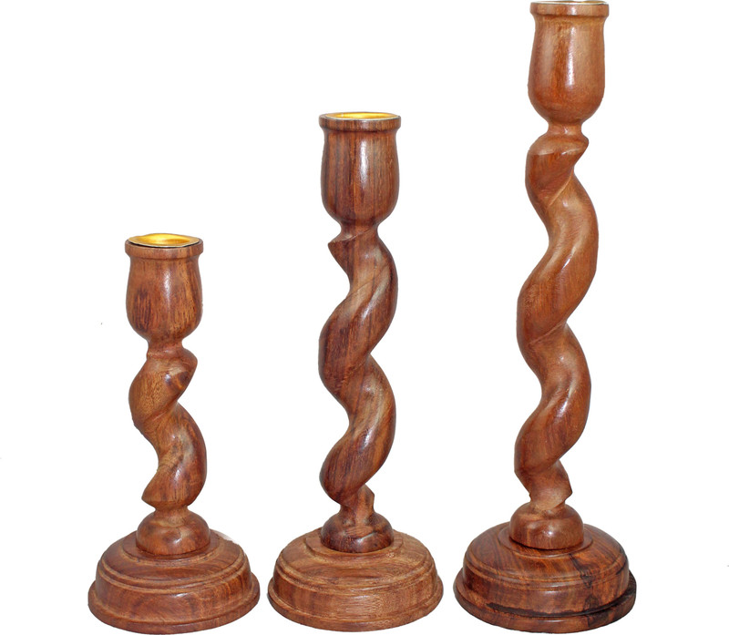 smile4ever Wooden candle stand set Decorative Showpiece  -  14 cm(Wood, Brown)