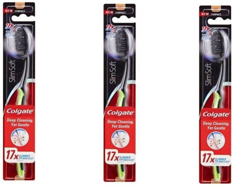 Colgate Slim Charcoal Black Soft Toothbrush (Pack of 3) Soft Toothbrush(Pack of 3)