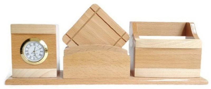 shivom crafts 4 Compartments Wooden Wooden Tea Coaster Pen Stanf Multi Purpose Uses(Beige)