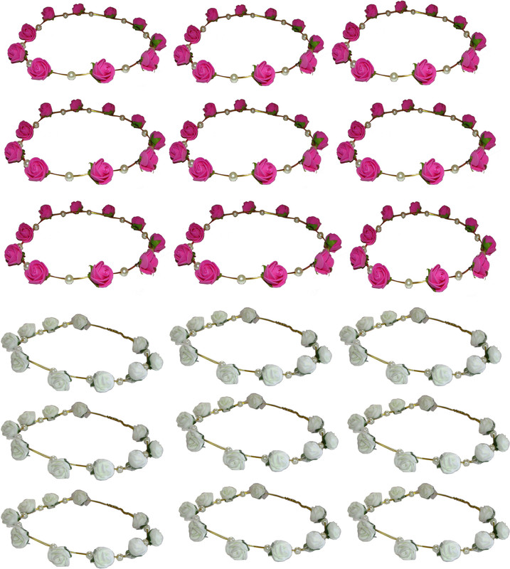 muksh Combo of Pink & White Floral Tiara Head Band(Multicolor)