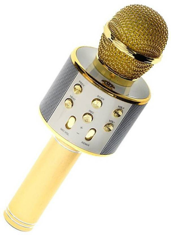 diabolic LATEST AND ORIGINAL 858 Wireless Bluetooth Mic WITH SPEAKER, ON/OFF BUTTON and Karaoke Feature Microphone (GOLD) Microphone