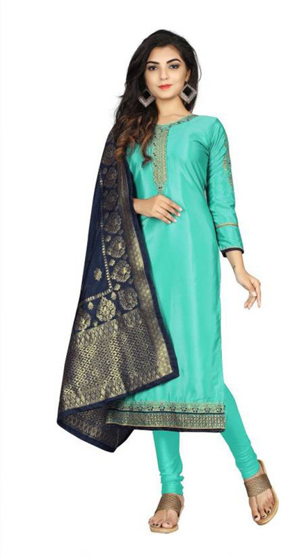 colourfullbutton Art Silk Self Design, Embroidered, Solid Kurta & Churidar Material(Semi Stitched)