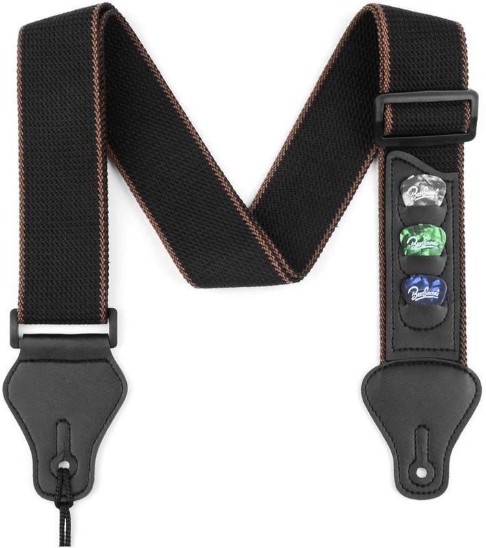SYGA Guitar Strap with 3 Pick Holders Cotton Strap(Black)