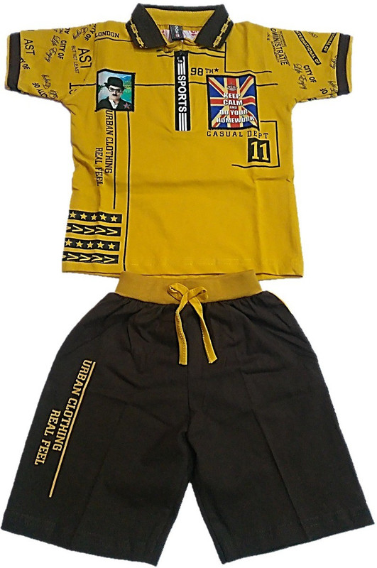mile fashion Boys Party(Festive) T-shirt Pant(Yellow)