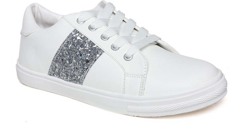 Vendoz Stylish White Casual Shoes Sneakers For Women(Silver, White)