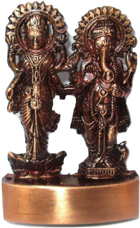 mquare Laxmi Ganesh Idol/Lakshmi Ganesh Statue/Murti 100% Best Quality Idol Decorative Showpiece  -  6 cm(Alloy, Brown)