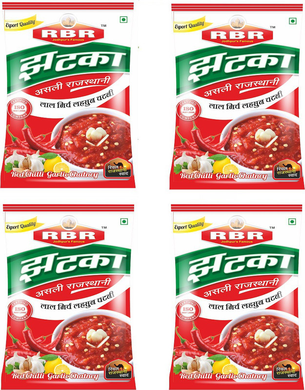 RBR Premium Rajasthani Chilli Garlic Chatney(Lehsun Mirchi) 100g, Pack of 4 Chutney Paste(400 g)