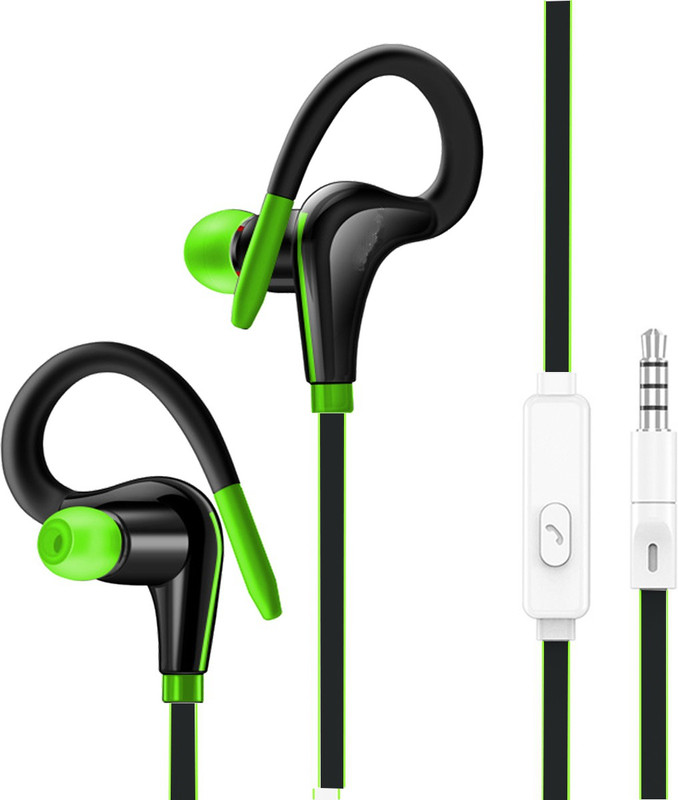 ecox Sports Wired Stereo Ear hook for headphones Earphone with mic Wired Headset with Mic(Black, On the Ear)