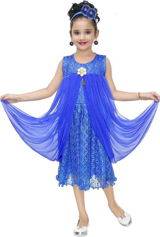 MRM CREATION Girls Maxi/Full Length Party Dress(Blue, Sleeveless)