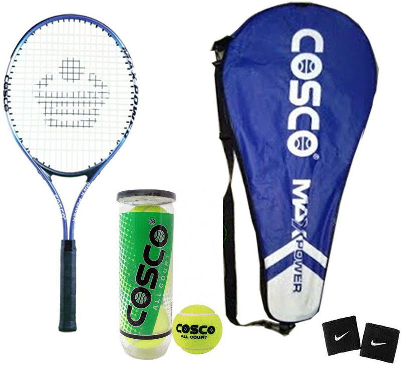 COSCO Max Power Tennis Racquet Combo Kit - 1 Tennis Racquet, 1 Box Tennis Ball " 3 Ball", 2 Wrist Band Tennis Kit