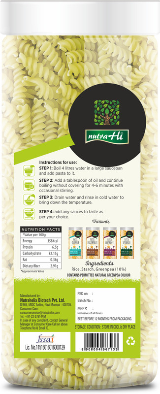 NutraHi Green Pea Gluten Free Fusilli Pasta(200 g)