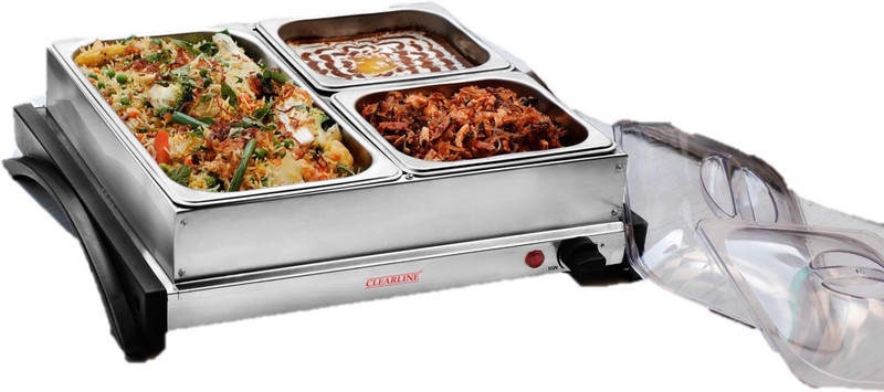 Clearline Food Warmer cum Buffet Server : Three Pans- 1 X 2.5L + 2 X 1.25L Capacity Stainless Steel Steamer(2.5 L)