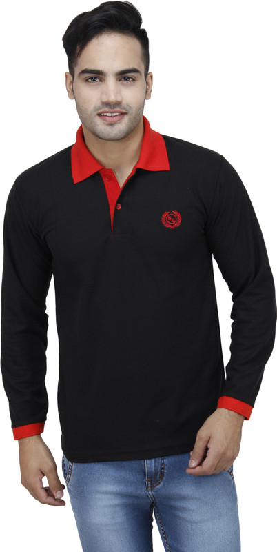 sober estilo Solid Men Polo Neck Black T-Shirt