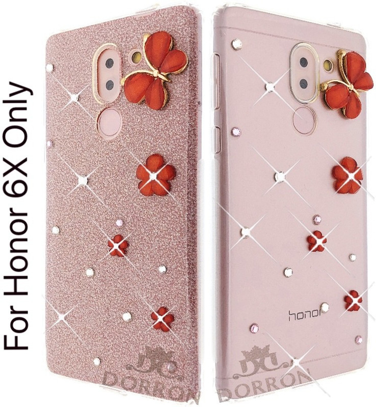 dorron Back Cover for Huawei Honor 6X Stylish Designer Butterfly Design Glitter TPU Fancy Case for Girls (Rose Gold)(Rose Gold, Shock Proof, Silicon)