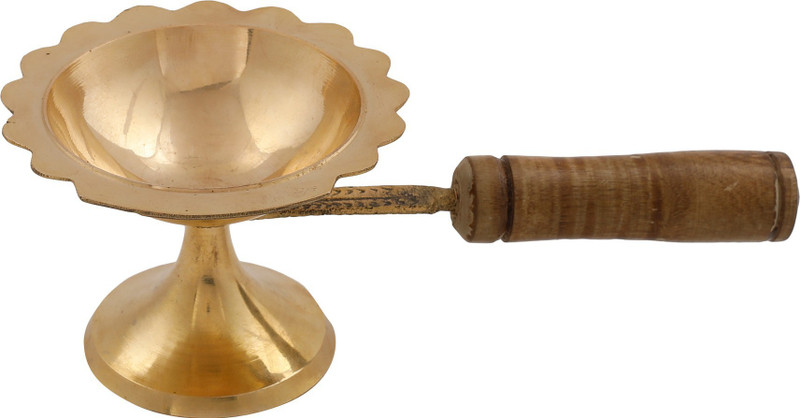 ellegent Wooden Handle Kapoor Aarti Brass Table Diya(Height: 2.5 inch)