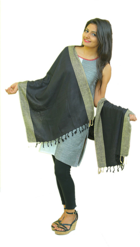 trunk theory Poly Silk Woven Women Shawl(Black)