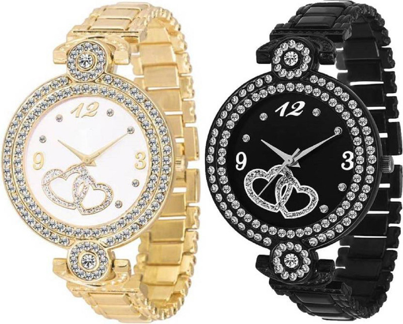 standard choice watch new model bracelet type Shine able Dial Stainless Still Strap Heart Printed Dial Women watch pack of 2 Analog Watch  - For Girls