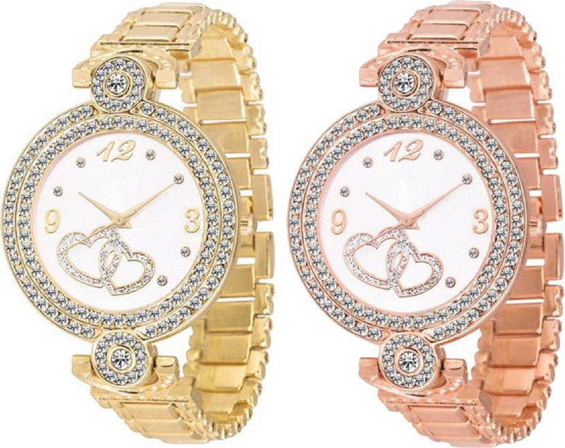 standard choice watch new model bracelet type Shine able Dial Stainless Still Strap Heart Printed Dial Women watch pack of 2 Analog Watch  - For Women