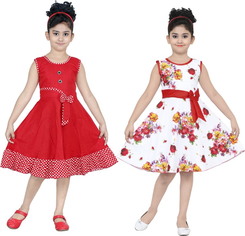 ULTRA TREND Girls Midi/Knee Length Casual Dress(Multicolor, Sleeveless)