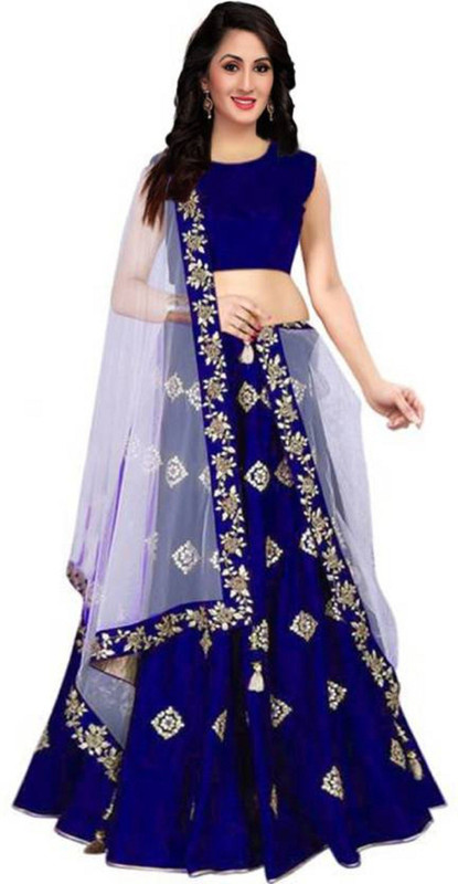 rukhsar fab Applique Semi Stitched Lehenga, Choli and Dupatta Set(Blue)
