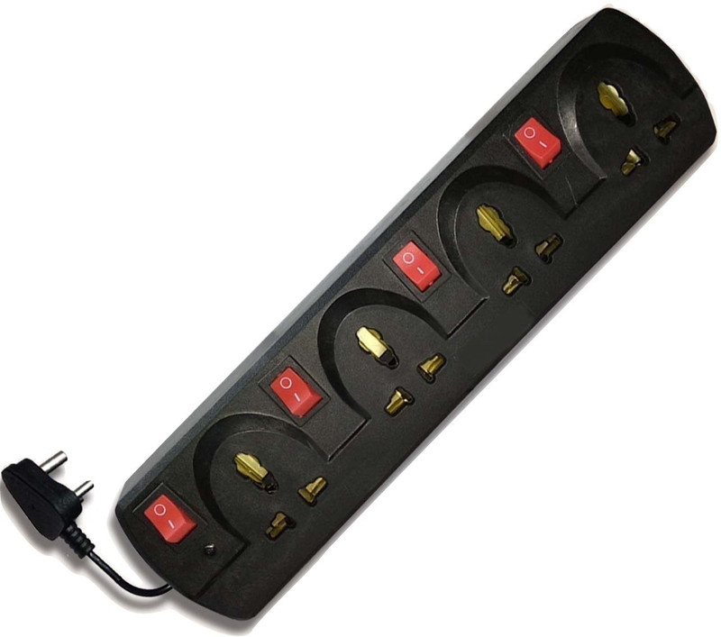 Gadget Deals Extension cord board 4 Button + 4 Socket Surge Protector(Black)