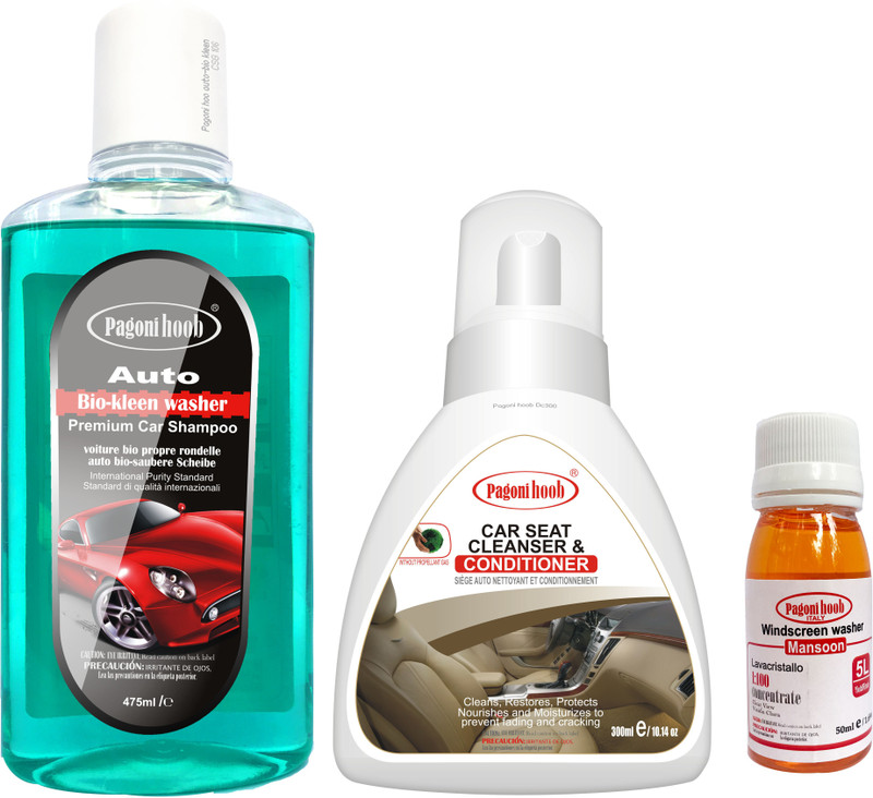 pagoni hoob Car Wash Shampoo Gel, Dashboard & Seat Cleanser, Windscreen Washer Fluid Combo