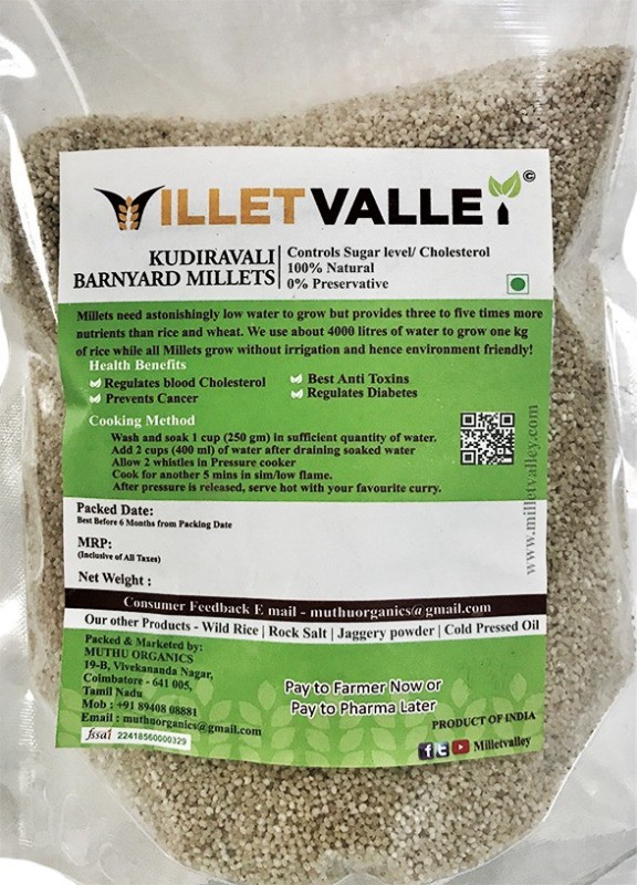 millet valley Unpolished Odalu/Kudiravali/Sanwa (Diabetic friendly) Barnyard Millet(1800 g)