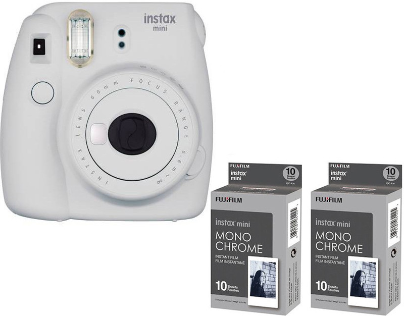 Fujifilm MINI 9 Smokey White with 2 monochrome film Instant Camera(White)